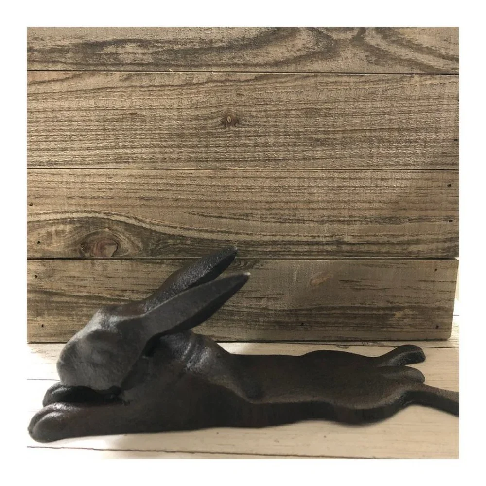Antique Vintage Style Cast Iron Door Stop Rabbit Hare Wedge Rustic Black - Picture 6 of 11